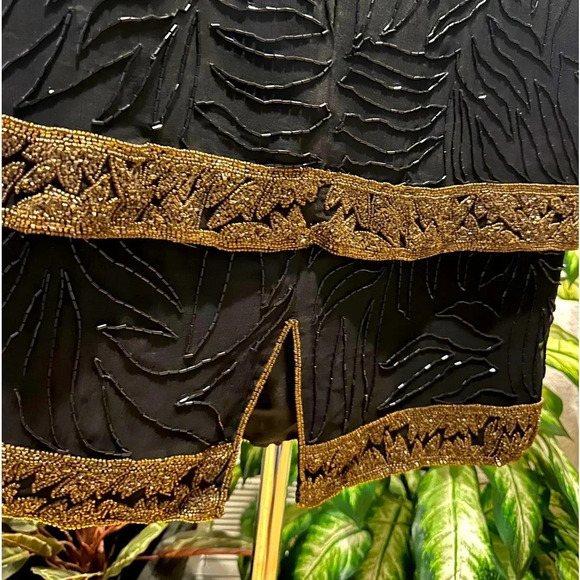 Vintage Brilliante by J.A. 100% silk beaded with black & Gold midi dress size XL - Picture 14 of 16